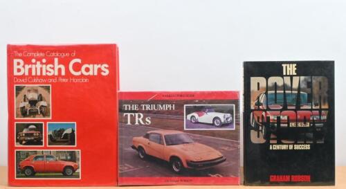 BRITISH CARS: Three hardcover books detailing British cars. 'THE ROVER STORY' & 'THE TRIUMPH TRs' by Graham Robson