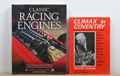 RACING ENGINES: Two hardcover books detailing racing engines. 'CLASSIC RACING ENGINES', authored and signed by Karl Ludvigsen