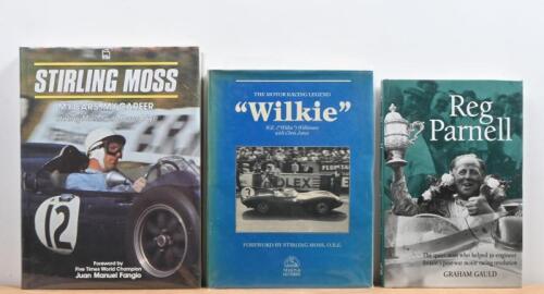 BRITISH RACING: Three hardcover books detailing British motor racing drivers. 1987 edition of 'STIRLING MOSS' by Stirling Moss with Doug Nye