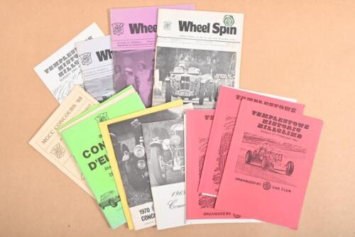 MGCC: A collection of MG Car club publications. Concours D'Elegance, Templestowe Historic HillClimb, various issues of 'Wheel Spin'. Circa 1960's - 1980's