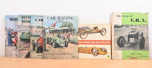 MOTOR RACING/LAND SPEED RECORDS: A group of publications concerned with motor racing and land speed records. 'MOTOR RACING 1950' by Raymond Mays, 'CAR RACING 1952', edited by Stirling Moss, 'CAR RACING 1953' edited by Lt.Col. A.T. Goldie Gardner O.B.E.