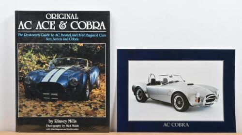 AC: 'ORIGINAL AC ACE & COBRA - The Restorer's Guide to AC, Bristol, and Ford Engined Cars Ace, Aceca and Cobra' hardcover book by Rinsey Mills & 'AC COBRA SPECIFICATIONS' sheet from AC CAR GROUP LIMITED