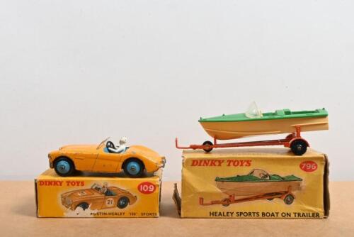 DINKY TOYS: Two Dinky Toys. Austin Healey 100 Sports Car (109) & Healey Sports Boat on Trailer (796)