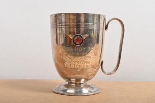 STAN JONES: A silver plated 1954 'ROB ROY 34 - 23-5-54 - Winner 751-1100 c.c. Racing Class' cup as presented to Stan Jones by the Light Car Club of Australia