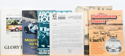 AUSTRALIAN RACING TRACKS: A group of softcover publications detailing Australian race tracks and motor racing. 'AROUND THE HOUSES - THE HISTORY OF MOTOR RACING IN WESTERN AUSTRALIA' by Terry Walker with official 11/3/1981 Racing Car News review letter si