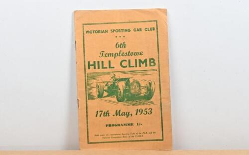 TEMPLESTOWE: An original 'VICTORIAN SPORTING CAR CLUB - 6th Templestowe HILL CLIMB, 17th May, 1953' Programme
