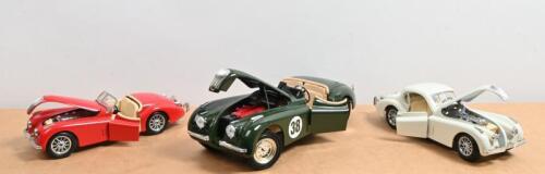 JAGUAR: Three scale Jaguar XK120 models. Bburago & ERTL models