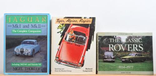 ENGLISH MOTOR CARS: Three hardcover books on English motor cars. "Tiger, Alpine, Rapier Sporting cars from the Rootes Group" by Richard Langworth